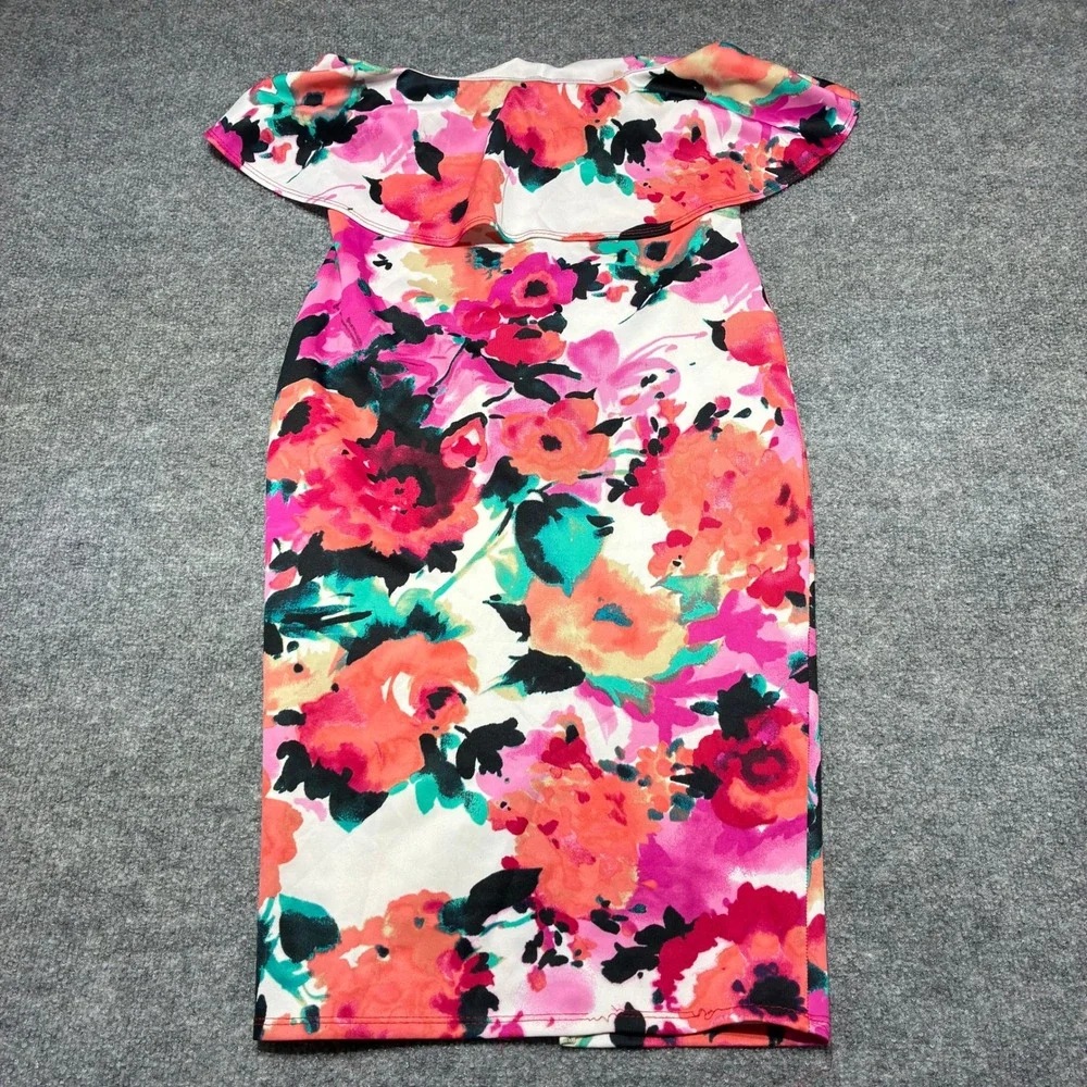 Sensational Collection Floral Off Shoulder Ruffle‎ Bodycon Dress XL Made USA